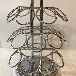 Shiny Chrome Metal 27 K-Cup Coffee Pod Carousel that spins 360 degrees around.